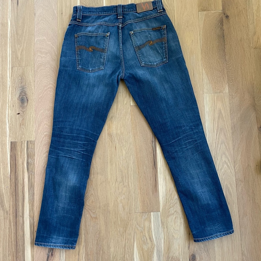 NUDIE JEAN CO. Grim Tim 32 x 30 White Knee Wash